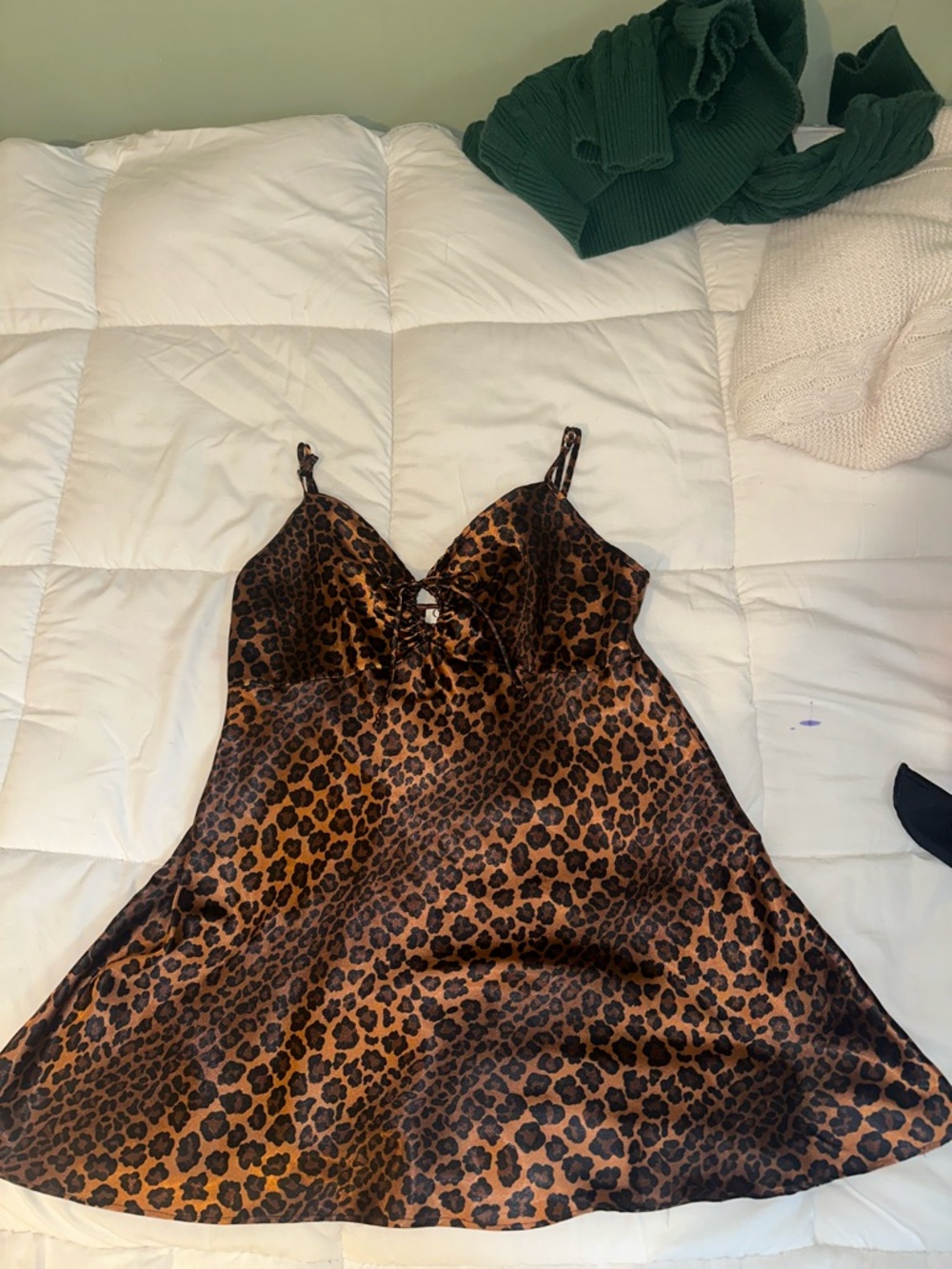 Leopard Satin Slip Chemise in Brown/Black